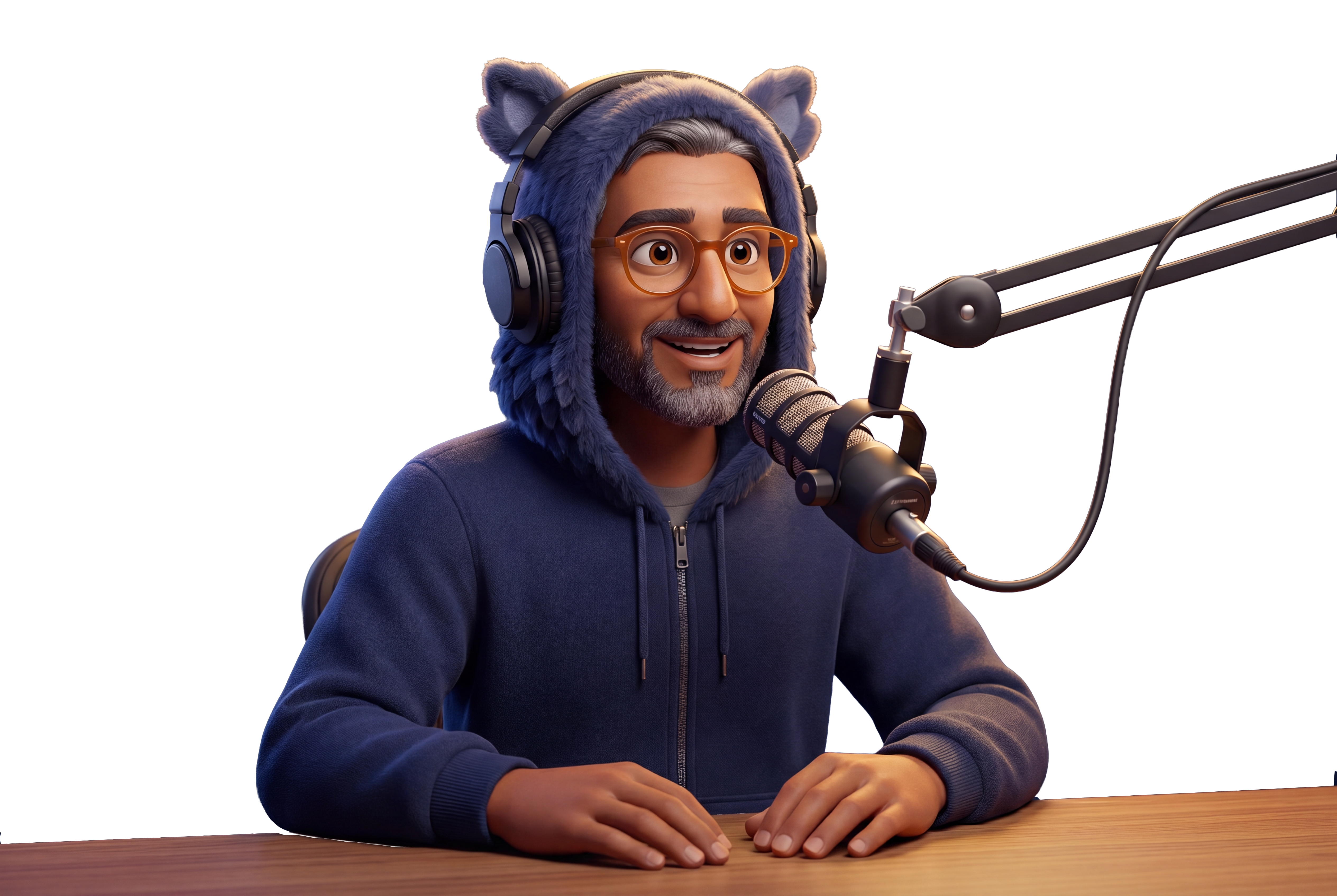 Orion at podcast mic